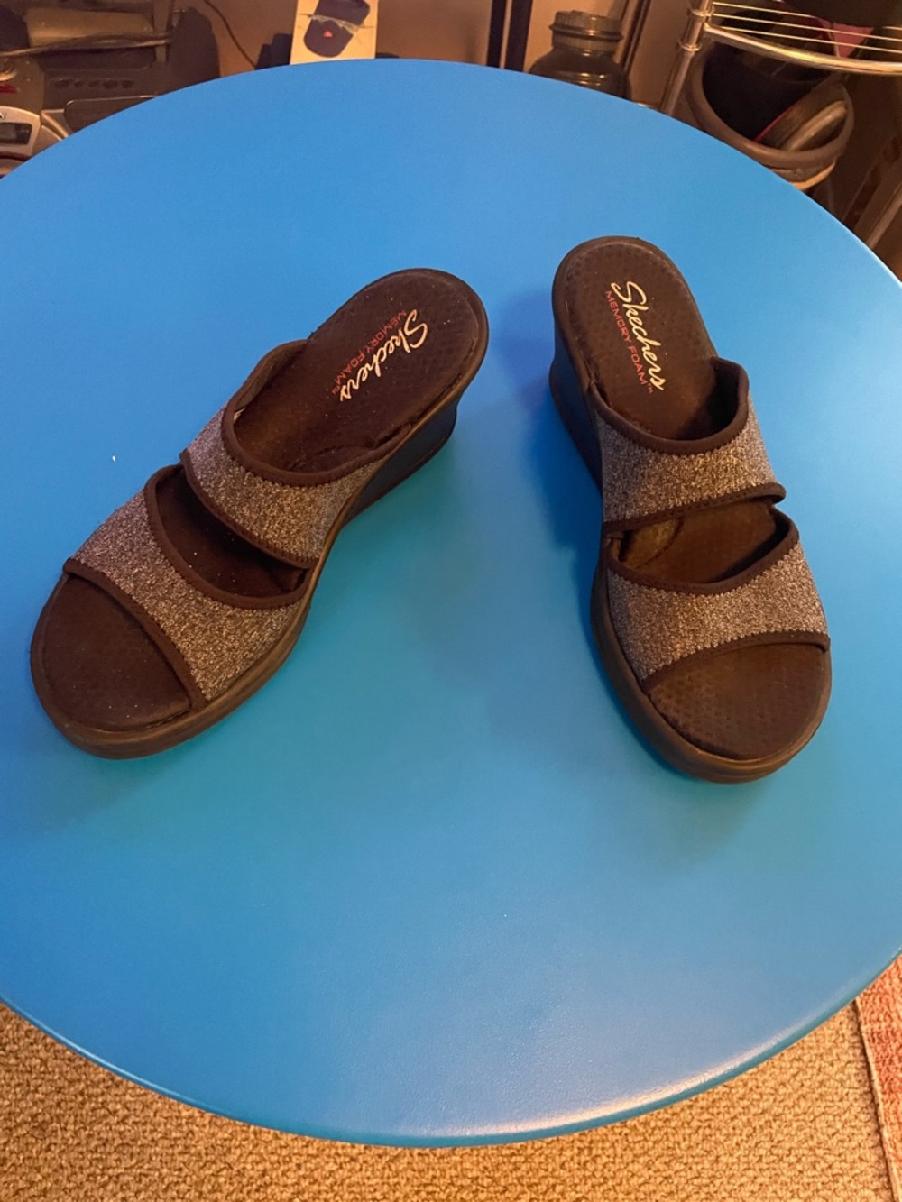 Skechers Women's Gray Dual-Strap Memory Foam Slide Sandals - Picture 2 of 3
